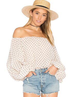 LOVERS & FRIENDS Blush Cream Star-Print Puff Sleeve Blouse Size XS